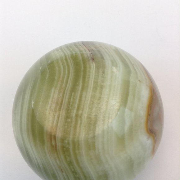 Vintage Hand Carved Polished Onyx Stone Marble Apple Paperweight Brass Stem - Picture 10 of 10